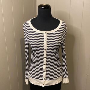 Three Dots Small Nautical Button Up Long Sleeve Shirt Stripes Texture